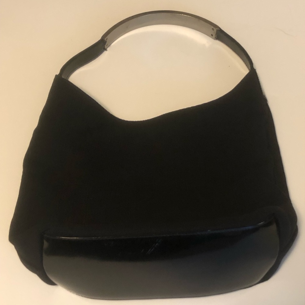 GUCCI Hand Bag Canvas Silver Handle Black Bag 001 3298 002122 Authentic Designer